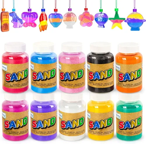 ArtCreativity Paquete de 40 piezas de arte de arena de colores para niños, incluye 10 botellas de arena surtidas de 8 onzas, 24 collares de botellas