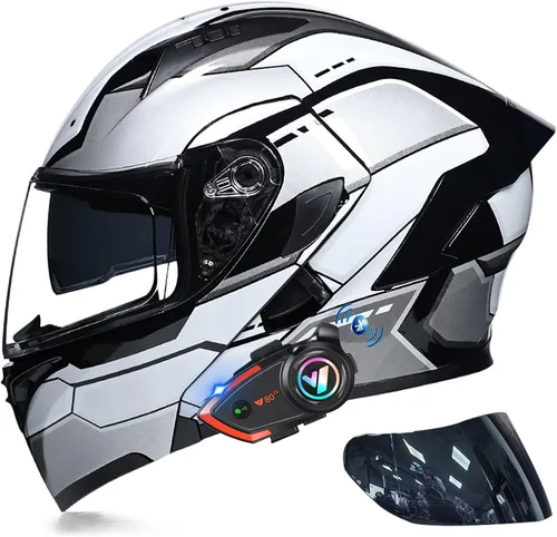 Miniatura 15 de Casco modular Bluetooth de doble visera para motocicleta, casco integrado abatible de cara completa, con Bluetooth impermeable que puede soportar