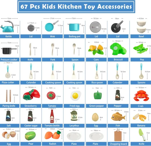 Miniatura 3 de Bruvoalon Juego de juguetes de cocina para niños de 67 piezas, juego de cocina para niños pequeños con ollas, sartenes, utensilios de cocina