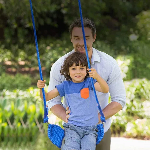 Miniatura 5 de Columpio para niños tejido a mano, asiento portátil para columpio de árbol para interiores y exteriores, cuerdas ajustables, con correa para colgar