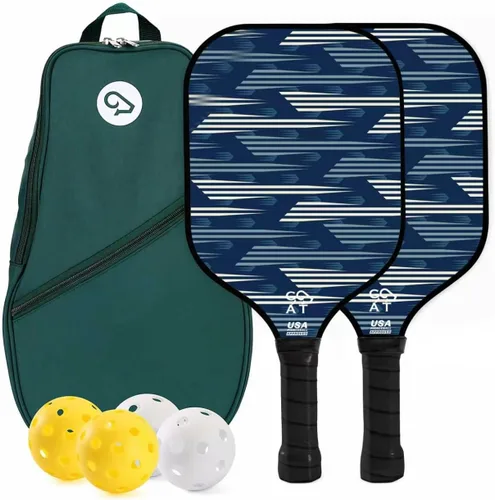 Juego de 2 palas de pickleball Goat, incluye 4 bolas para interiores y exteriores y bolsa de viaje, juego de raquetas de pickleball de fibra de
