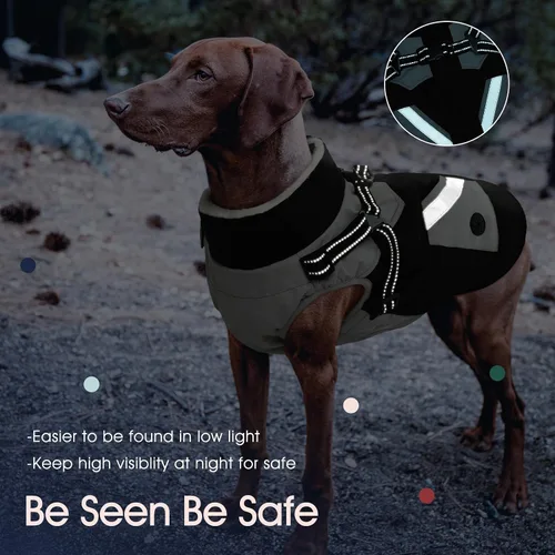 Miniatura 4 de IECOii Chaqueta para perro con arnés de invierno integrado, color negro, XXXL, abrigo de perro con cremallera, ropa de invierno para perros grandes
