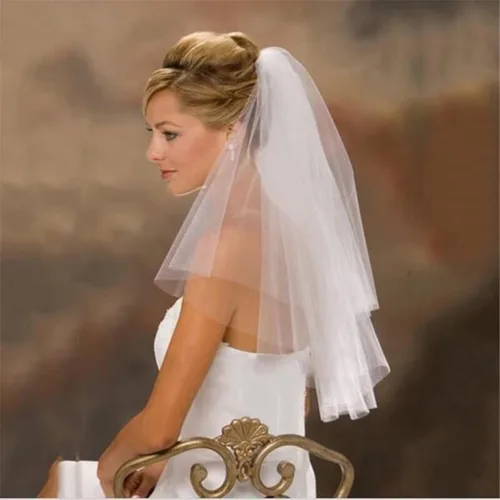 Miniatura 4 de Fivsole Velo de novia de tul con peine de 2 niveles, elegante, corto, velo de boda