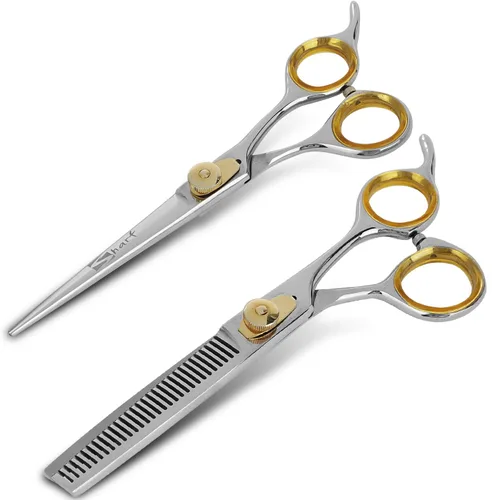 Miniatura 6 de SHARF Gold Touch - Kit de tijeras rectas de 6.5 pulgadas y tijeras de adelgazamiento de 30 dientes 440C, tijeras de peluquería profesionales