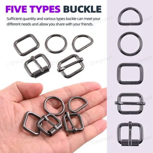 Miniatura 6 de Swpeet Hebillas de metal de 5 estilos: deslizante ajustable, anillo D, anillo circular