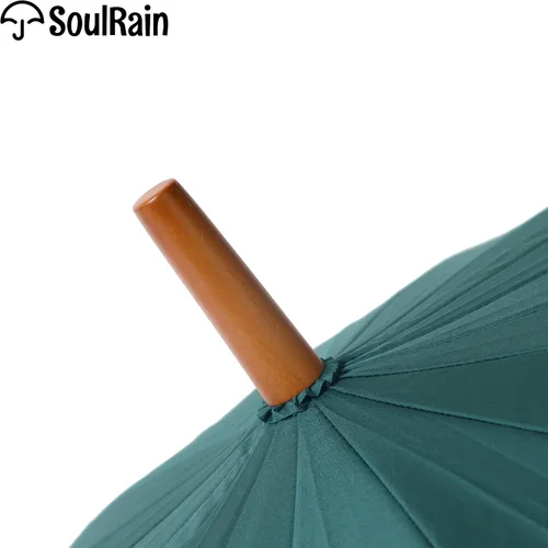 Miniatura 83 de SoulRain Paraguas de palo de 16 varillas de 48 pulgadas, apertura automática, color sólido, moderno y simple, mango de madera clásico de arco
