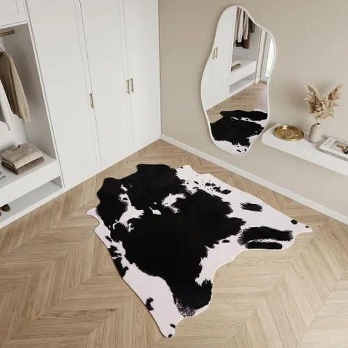 Miniatura 6 de Alfombra de área con estampado de vaca, alfombra de piel de vaca sintética, moderna casa de campo occidental para sala de estar o dormitorio