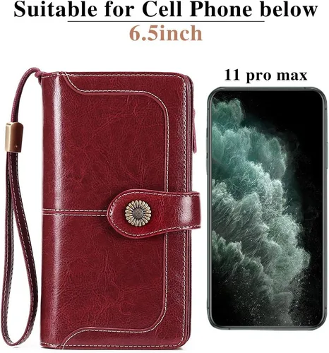 Miniatura 5 de FALAN MULE Cartera de cuero genuino RFID bloqueo gran capacidad Trifold señoras cartera.