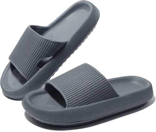 Miniatura 7 de NewDenBer Pantuflas de nube para mujeres y hombres, suaves y acolchadas con suela gruesa, para ducha, baño, interiores y exteriores, para casa