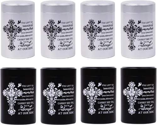 Miniatura 9 de Pequeñas urnas de recuerdo de aluminio para cenizas humanas, juego de 4 mini urnas conmemorativas, contenedores de cenizas de 3 pulgadas