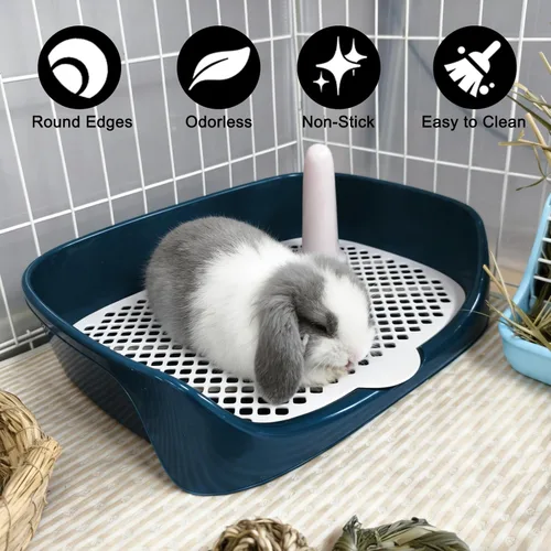 Miniatura 5 de Tfwadmx Caja de arena para conejillos de indias, bandeja de esquina rectangular para inodoro de animales pequeños, para hurón, chinchilla