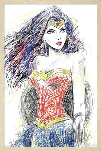 Miniatura 6 de Trends International DC Comics - Wonder Woman - Póster de pared de boceto, 14.725 x 22.375 pulgadas, versión enmarcada de madera de granero