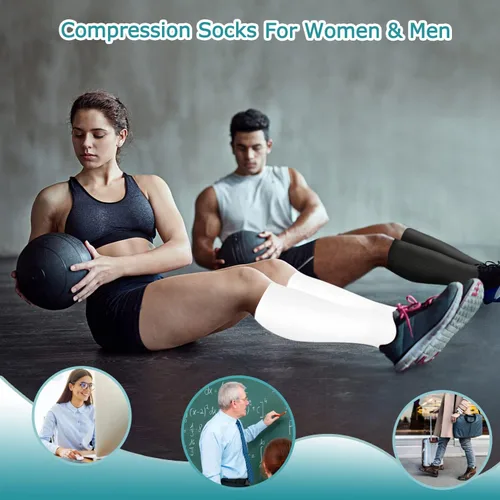 Miniatura 19 de ACTINPUT 8 pares de calcetines de compresión para mujeres y hombres, medias de compresión de apoyo para médicos, correr, atletismo