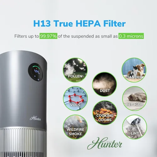 Miniatura 5 de Hunter Fan Company Humidificador y purificador de aire en uno, purificadores de aire de filtración avanzada para el hogar, purificadores de aire