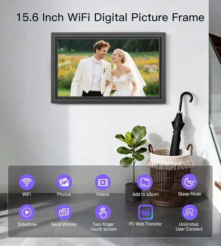 Miniatura 8 de Marco de fotos digital WONNIE de 15,6", 64GB Uhale, marco electrónico grande con WiFi, pantalla táctil IPS FHD de 1920 x 1080, comparte fotos