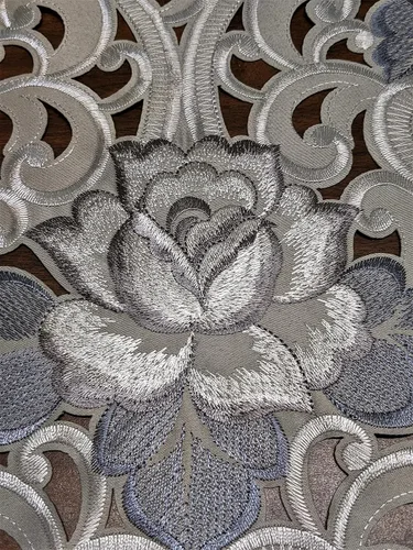 Miniatura 6 de Camino de chimenea con rosas de corte gris plateado en material hecho a mano, tamaño 84 x 27 pulgadas