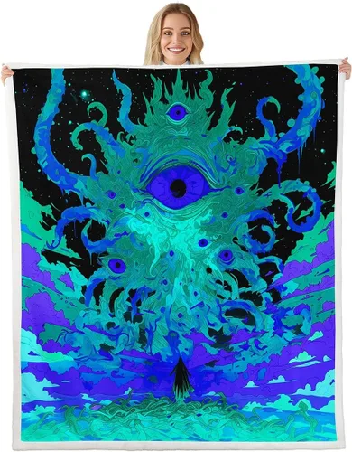 Miniatura 13 de Manta de franela de alienígena, misteriosa nave espacial estrellada con purpurina y planetas de cielo para decoración de habitaciones, manta