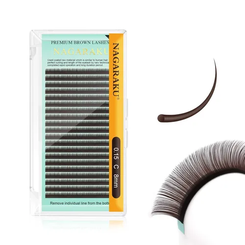 Miniatura 29 de NAGARAKU Extensiones de pestañas de color marrón oscuro 0.003 in, rizo B, 0.276-0.591 in, bandeja mixta, pestañas individuales, volumen de visón