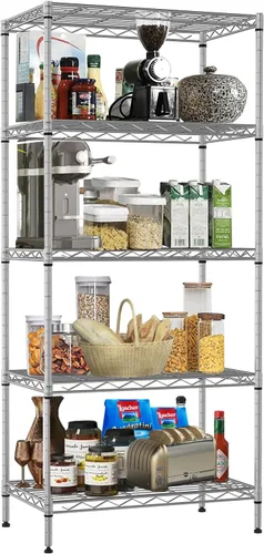 Miniatura 10 de NSF - Estantería de alambre de 5 niveles, estantes de almacenamiento de acero comercial de grado comercial, 24 pulgadas de largo x 14 pulgadas