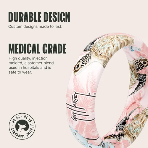 Miniatura 2 de Groove Life Guy Harvey Silicone Ring - Breathable Rubber Wedding Rings for Women, Lifetime Coverage, Unique Design, Comfort Fit Ring