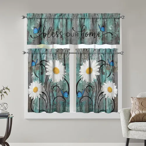 Miniatura 9 de Juegos de cortinas bohemias de cocina para ventanas, cortina bohemia con flores, cenefa para ventana de fregadero, juego de 3 piezas, decoración