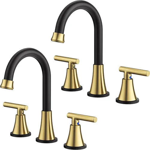 Miniatura 12 de Grifos de Baño para Lavabo de 3 Orificios, Hurran Grifo de Lavabo de Baño Dorado Cepillado con Desagüe Pop-up y Líneas de Suministro, Grifo Oro
