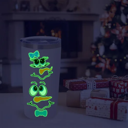 Miniatura 9 de Calcomanías de cara de muñeco de nieve para manualidades, calcomanías de Navidad que brillan en la oscuridad, decoraciones de muñeco de nieve