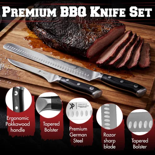 Miniatura 3 de Kitchen perfection Juego de Tallado de BBQ para Carne - Cuchillo de Cortar Pechuga de 12" + Cuchillo de Deshuesar de 6" con Fundas - Súper Afilado