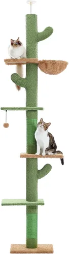 Miniatura 9 de PAWZ Road Árbol Gótico para Gatos, Torre para Gatos de Piso a Techo con Altura Ajustable (86.8-120 Pulgadas), Condominio Negro de 5 Niveles