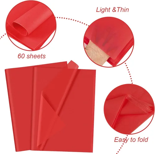 Miniatura 3 de CHRORINE 60 hojas de papel de seda rojo, papel de seda para regalos de Navidad, papel de seda para envolver arte, papel de seda a granel