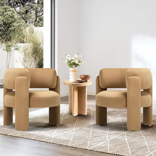 Miniatura 12 de COLAMY Silla decorativa moderna de terciopelo, silla tapizada, cómoda silla con brazo lateral con 3 patas para sala de estar, dormitorio, lectura