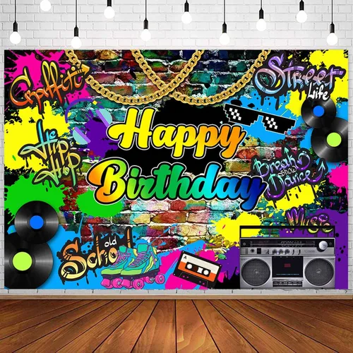 Miniatura 5 de Sensfun Pancarta retro de cumpleaños estilo hip hop de los años 90, graffiti, decoración de fiesta de cumpleaños de los años 80 y 90, fondo de mesa