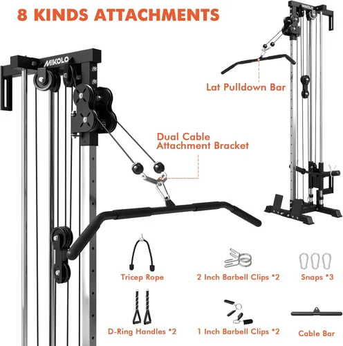 Miniatura 7 de Mikolo Wall Mount Cable Station, Cable Crossover Machine with Dual Pulley System and 19 Adjustable Positions for Home Gym Fitness Equipment