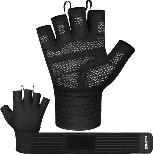 HOZMOZ Guantes de levantamiento de pesas con soporte de muñeca, guantes de entrenamiento de gimnasio para hombres y mujeres, palma completa de 0.236
