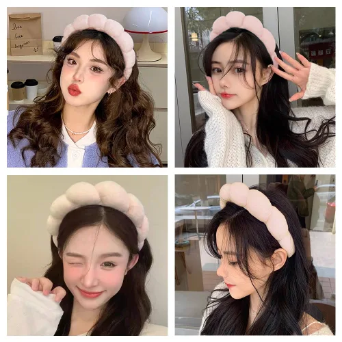 Miniatura 5 de AOENJIE Diademas de spa para lavar la cara o maquillaje, diademas de burbuja de esponja para el cuidado de la piel, diadema de tela de rizo