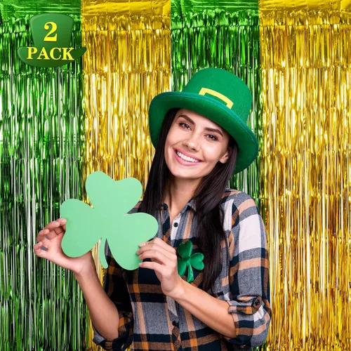 Miniatura 2 de LOLStar Cortinas de flecos de papel de aluminio para el Día de San Patricio, decoraciones de fiesta del día de San Patricio, 2 paquetes de 3.3 x 6.6