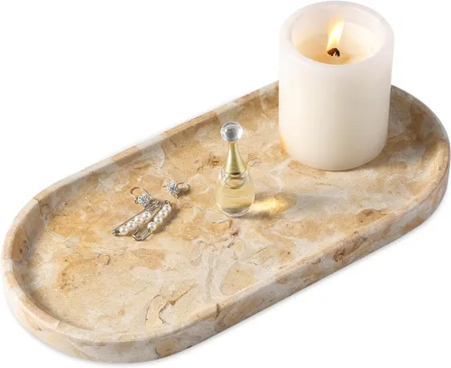 Miniatura 13 de Koville Bandeja decorativa de mármol natural indio, 12 x 6 pulgadas, organizador de encimera, catchall para perfumes, velas, joyas