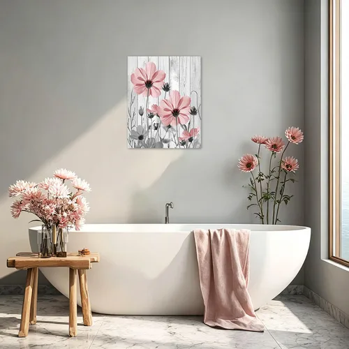 Miniatura 5 de MEUNEAR Lienzo decorativo de pared con flores silvestres rosas y grises para sala de estar, pintura abstracta de plantas rústicas para dormitorio