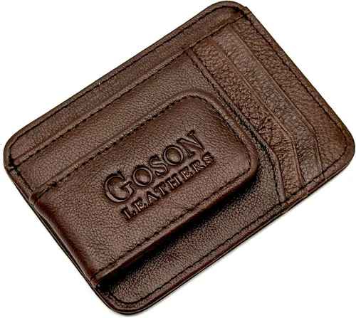 Miniatura 23 de Goson Cartera de cuero con clip para dinero para hombre, billetera de bolsillo frontal, tarjetero de crédito, cartera minimalista delgada