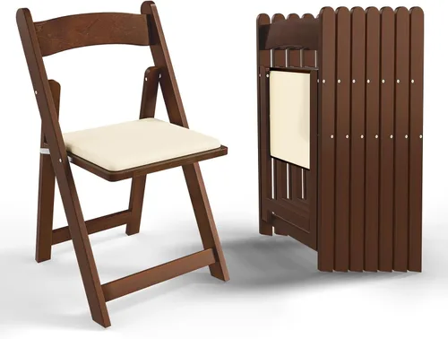 Miniatura 12 de VINGLI Sillas plegables de madera con cojín, cómodas, portátiles y duraderas, asientos plegables para eventos en interiores y exteriores, banquetes