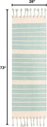 Miniatura 2 de Unique Loom Chindi Cotton Collection - Alfombra de área - Sophie (2 pies 2 pulgadas x 6 pies 1 pulgada, color aguamarina y blanco)