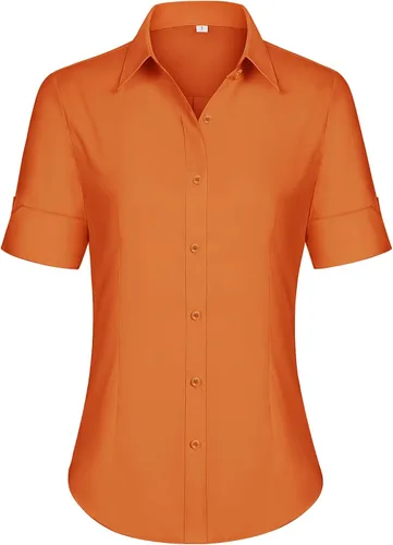 Miniatura 13 de siliteelon Camisas de vestir de manga corta con botones para mujer, camisas de algodón con botones para mujer, blusa ajustada de manga 3/4