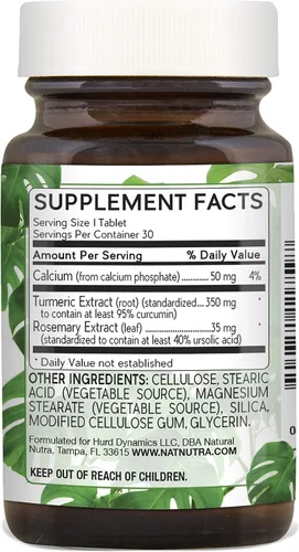 Miniatura 2 de Natural Nutra Curcumina de cúrcuma con 95% de extracto de curcuminoides suplemento con romero para la salud cerebral, 350 mg, 30 tabletas veganas
