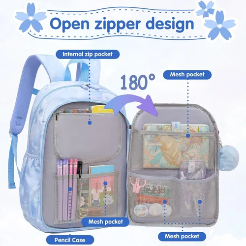 Miniatura 3 de Linda Mochila para Niñas Bolso Escolar para Estudiantes Niños Bolso de Libros con Múltiples Bolsillos Mochila Infantil Resistente a Salpicaduras