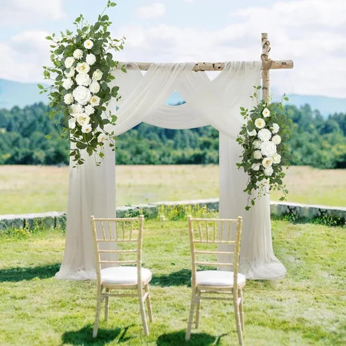 Miniatura 2 de Kit de flores artificiales para arco de boda (paquete de 4), 2 arreglos florales con 2 cortinas de tela para decoración de arco, decoración de boda