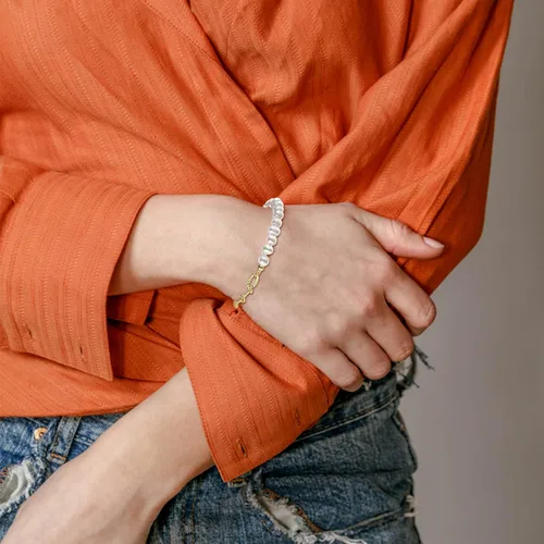 Miniatura 2 de Cowlyn Pearl Bracelet Paperclip Chain Link Baroque Culture Bossimi 14K Gold Filled Colorful Zircon Adjustable Fashion Valentine Charm Dainty
