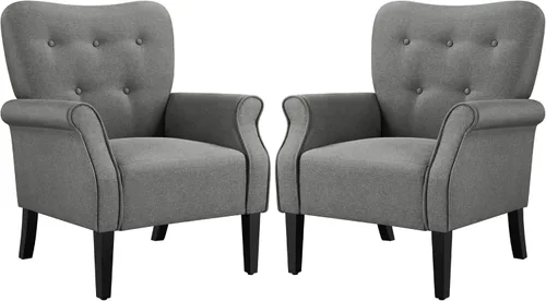 Miniatura 10 de Topeakmart Silla decorativa de tela, sillón moderno de poliéster con patas de madera, respaldo alto y cómodo asiento acolchado para sala de estar