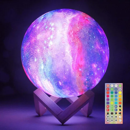 CPLA Lámpara de luna galaxia actualizada, 128 colores, luz nocturna 3D, regalos para niñas, niños y mujeres, cumpleaños, control remoto y táctil,