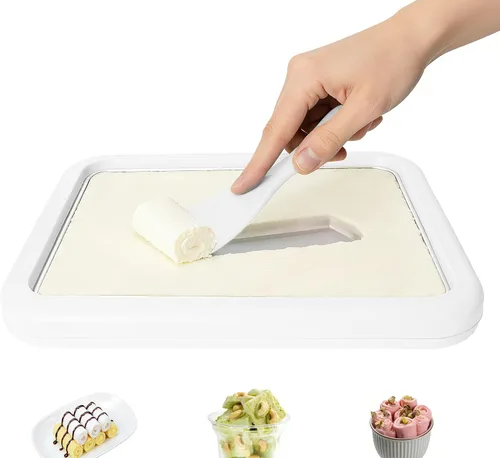Miniatura 6 de Kit profesional para hacer helados enrollados con 2 raspadores y plato congelable, rollos de helado caseros fáciles de hacer, yogur congelado, Rosa