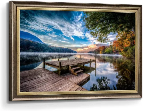 Miniatura 14 de Inpraradiso - Lienzo de Arte de Pared de Naturaleza: Cuadro Panorámico de Paisaje de Lago de Montaña, Árboles del Bosque, Impresión Artística